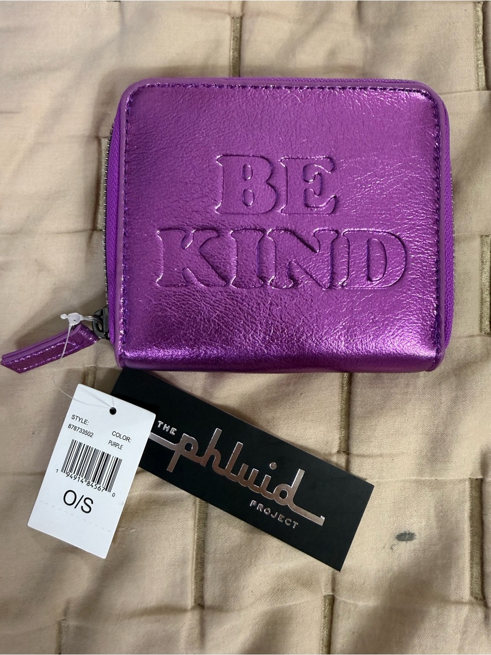 The Phluid Project Women’s Purple Zip-Around Wallet, BE KIND, Credit Card
